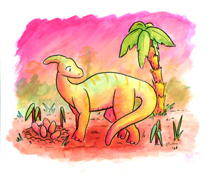 ambiguous_gender egg feral grass looking_back nest palm_tree plant solo standing sunset tree yellow_body phano dinosaur hadrosaurid ornithischian ornithopod parasaurolophus prehistoric_species reptile scalie hi_res