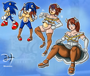 anthro anthro_to_human blue_background blue_body blue_eyes blue_fur blush body_size_growth breast_growth breasts brown_clothing brown_hair brown_legwear clothing dress embarrassed female footwear fur gender_transformation gloves green_eyes growth hair handwear legwear male mtf_transformation princess red_clothing red_footwear red_shoes red_sneakers royalty shoes simple_background sitting size_transformation sneakers solo species_transformation standing surprised transformation transformation_sequence white_clothing white_dress white_gloves white_handwear miraimiru sega sonic_the_hedgehog_(series) princess_elise_the_third sonic_the_hedgehog eulipotyphlan hedgehog human mammal 2022 colored signature