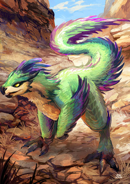 ambiguous_gender biped bipedal_feral claws feathers feral grass green_body green_feathers green_scales horn looking_aside open_mouth outside plant pupils purple_body purple_feathers rock scales slit_pupils solo tail toe_claws winged_arms wings yellow_eyes plive capcom monster_hunter bird_wyvern seikret 2025 hi_res shaded signature