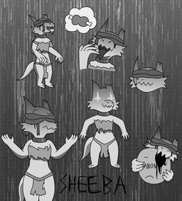 bandage bite blood bodily_fluids clothing female glistening glistening_eyes meat_on_bone text tongue torn_clothing apollo_caelum_(artist) anon sheeba_(character) kobold scalie undead zombie character_name hi_res monochrome