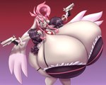 anthro big_breasts bottomwear bra breasts cleavage clothed clothing female gun hair holding_gun holding_object holding_ranged_weapon holding_weapon huge_breasts hyper hyper_breasts pink_hair ranged_weapon skirt solo underwear weapon blues64 marauder6272 bandai_namco digimon disgaea nippon_ichi_software seraphina_(disgaea) digimon_(species) lagomorph leporid lopmon mammal rabbit 5:4