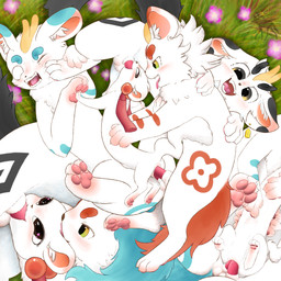 all_on_one balls balls_touching black_tail blue_tail blush close-up double_penetration double_vaginal ear_piercing ear_ring eye_contact fellatio female feral feral_on_feral fleshlight_position flower frottage fur fur_markings gangbang genitals grass group group_sex heart_eyes heart_symbol high-angle_view horn interspecies kick larger_male licking looking_at_another male male/female markings multicolored_body multicolored_fur oral pawpads paws penetration penile penises_touching personal_grooming piercing plant red_tail ring_piercing sex size_difference smaller_female smile surprised tail tongue touching_belly triple_penetration vaginal vaginal_penetration white_body white_fur felixguara suni'ave_(artist) asian_mythology east_asian_mythology fabulous_beasts japanese_mythology loss mythology bixie_(fabulous_beasts) qishiqi_(fabulous_beasts) tianlu_(fabulous_beasts) tubaoshu_(fabulous_beasts) foo_dog herpestid komainu mammal mongoose mythological_creature pixiu yokai 1:1 absurd_res hi_res meme watermark brother_(lore) brothers_(lore) incest_(lore) indirect_incest_(lore) sibling_(lore)