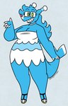 anthro blue_body blue_fur breasts clothing digitigrade dress eyewear female fin footwear fur glasses green_eyes jewelry necklace pink_nose rectangular_glasses sandals shoes slightly_chubby slightly_chubby_female smile solo tail tail_fin nerdyreindeer nintendo pokemon brionne generation_7_pokemon mammal marine pinniped pokemon_(species) hi_res