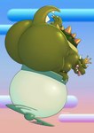 anthro ass_up big_butt bracelet butt butt_focus butt_slap crown flying green_body green_scales headgear horn huge_butt jewelry koopa_clown_car male mooning overweight overweight_anthro overweight_male pupils rear_view scales shell sky slap slit_pupils solo spiked_bracelet spiked_shell spiked_tail spikes spikes_(anatomy) tail tongue tongue_out yellow_sclera vetoknox mario_bros nintendo king_koopa koopa scalie 2025 hi_res