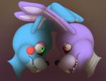 2015 animatronic bonnie_(fnaf) duo five_nights_at_freddy's five_nights_at_freddy's_2 green_eyes lagomorph leporid machine male mammal rabbit red_eyes robot rozga scottgames toy_bonnie_(fnaf)