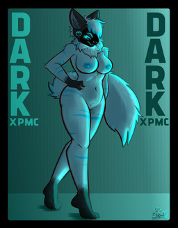 anthro big_breasts black_body black_border black_ears black_feet black_fur black_hands blue_body blue_fur blue_light blue_markings blue_nipples border breasts curvy_figure cyan_lights feet female fluffy fluffy_tail fur genitals glowing glowing_eyes hand_on_hip machine markings nipples nude protogen_face protogen_visor simple_background solo standing tail thick_thighs three-quarter_view vulva white_body white_fur white_tail wide_hips driftuwu glace_(darkxpmc) mammal protogen absurd_res hi_res shaded