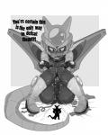 armor battle_armor blush clothed clothing destruction duo embarrassed footwear headgear macro male micro not_furry open_mouth shoes simple_background size_difference text enookie dragon_ball dragon_ball_z fan_character alien humanoid absurd_res digital_media_(artwork) english_text greyscale hi_res monochrome