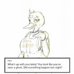 anthro apron beak bib biped breasts cleavage clothed clothing female jumpscare machine nightmare_fuel non-mammal_breasts scary solo text unknown_artist five_nights_at_freddy's scottgames chica_(fnaf) animatronic avian bird chicken galliform gallus_(genus) phasianid robot 1:1 animated english_text monochrome short_playtime