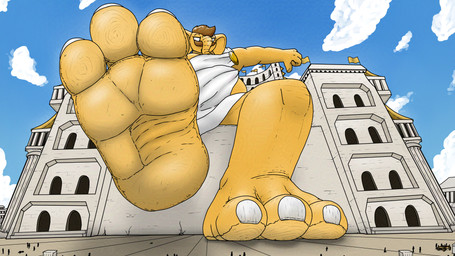 anthro clothing emperor feet foot_focus macro male micro overweight roman royalty toga 682. appledectomy elephant elephantid mammal proboscidean 16:9 4k absurd_res adversarial_noise hi_res widescreen