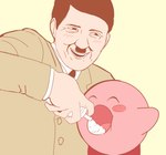 blursed_image blush colored-in dairy_products duo eyes_closed facial_hair feeding food happy humor male mustache nazi not_furry smile what what_has_art_done whipped_cream why poppage kirby_(series) nintendo adolf_hitler kirby alien human mammal waddling_head 2017 colored flat_colors hi_res lol_comments