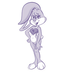 anthro bottomwear buckteeth clothing crossgender female half-closed_eyes hand_on_hip looking_at_viewer mascot narrowed_eyes navel open_mouth simple_background solo teeth tongue topwear whiskers white_background lonbluewolf nesquik nestle nesquik_bunny lagomorph leporid mammal rabbit 1:1 blue_and_white monochrome source_request