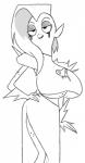 big_breasts bottomwear breasts clothed_female clothing female hair hand_on_hip humanoid_pointy_ears lidded_eyes mouth_closed not_furry pointy_ears skirt smile solo topwear under_boob sarcolopter disney wander_over_yonder lord_dominator alien alien_humanoid humanoid greyscale monochrome portrait three-quarter_portrait