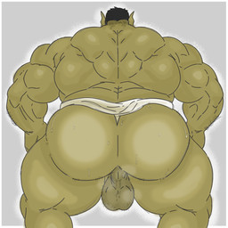 back_muscles backsack balls biceps big_legs big_muscles bodily_fluids body_hair butt genitals green_body green_skin hair hairy hairy_balls male muscular muscular_arms muscular_humanoid muscular_male musk not_furry nude rear_view short_hair solo spread_legs spreading sweat triceps niallz_(artist) orctober humanoid orc 1:1