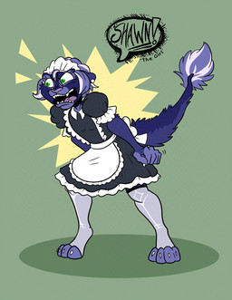 angry anthro blue_body blue_fur blue_hair clothed clothed_female clothing female fur hair maid_uniform open_mouth pupils slit_pupils solo toeless_legwear toeless_stockings uniform shawnthegirl alexis_(darthandroid) felid lion mammal pantherine hi_res