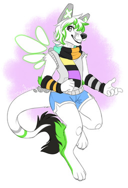 5_fingers anthro arm_warmers armwear barefoot black_lips black_nose blue_bottomwear blue_clothing blue_shorts bottomwear clothed clothing digitigrade feet fingers fur green_body green_fur grey_eyes hair lips scarf shorts simple_background smile solo white_body white_fur white_hair citrinelle canid canine hybrid mammal 2015 digital_drawing_(artwork) digital_media_(artwork) flat_colors full-length_portrait hatching_(art) hi_res portrait shaded