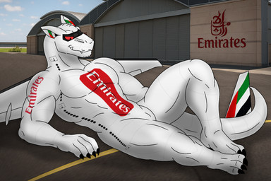 aircraft airplane airport anthro claws fangs machine male solo teeth vehicle white_body ai_assisted ai_generated_background nicolasthewolf boeing_777 emirates_(airline) mythology dragon hybrid living_aircraft living_machine living_vehicle mythological_creature mythological_scalie scalie 3:2