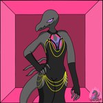 anthro clothing dress female hands_on_hips looking_back pose sexy_eyes sky solo angelasalazzle nintendo pokemon background_character generation_7_pokemon pokemon_(species) reptile salazzle scalie 1:1 hi_res pinup