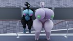 anthro big_breasts black_body breasts city_wall duo female green_nipples huge_breasts nipples pink_nipples purple_body sitting thick_thighs darkdraketom nintendo pokemon generation_4_pokemon generation_6_pokemon goodra luxray pokemon_(species) 3d_(artwork) blender_(artwork) digital_media_(artwork) hi_res