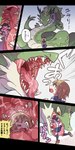 ambiguous_gender asian_mythology bodily_fluids dragon duo east_asian_mythology eastern_dragon female feral green_body green_eyes green_scales hi_res human ima_att japanese_text mammal mythological_creature mythological_scalie mythology open_mouth saliva scales scalie tail text translated vore