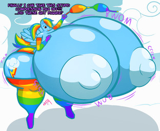 anthro areola armwear big_areola big_breasts big_butt big_nipples black_eyes blue_areola blue_body blue_ears blue_nipples blue_sky bra breast_squish breasts butt clothing cloud cutie_mark dialogue eyelashes female hair hand_on_breast hand_on_own_breast holding_bra holding_clothing holding_object holding_underwear huge_areola huge_breasts huge_butt huge_nipples huge_thighs hyper hyper_areola hyper_breasts hyper_butt hyper_nipples legwear motion_lines multicolored_armwear multicolored_bra multicolored_clothing multicolored_hair multicolored_legwear multicolored_panties multicolored_underwear nipples onomatopoeia panties rainbow_armwear rainbow_bra rainbow_clothing rainbow_hair rainbow_legwear rainbow_panties rainbow_underwear sky solo sound_effects squish text thick_thighs three-quarter_view underwear steelalloy friendship_is_magic hasbro my_little_pony rainbow_dash_(mlp) equid equine horse mammal pony 2026 cel_shading colored digital_media_(artwork) english_text hi_res shaded