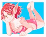 arm_tuft bikini chest_tuft clothing ear_tuft fangs female fluffy fur hair latex long_hair looking_at_viewer pink_body pink_fur pink_hair shoulder_tuft smile solo spandex swimwear tailless teeth tight_clothing tuft two-piece_swimsuit abysswatchers