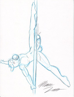 anthro balls big_balls big_penis blush bodily_fluids cum dancing erection genital_fluids genitals holding_fixture humanoid_genitalia humanoid_penis male muscular muscular_anthro muscular_male nude orgasm penis pole pole_dancing solo marc_leonhardt family_guy brian_griffin canid canine canis domestic_dog mammal sketch