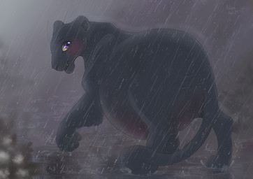 4_toes black_body black_fur black_nose black_pawpads black_tail blush eyelashes fangs feet female feral fur light melanistic open_mouth open_smile outside pawpads paws plant pregnant pregnant_female pregnant_feral purple_eyes quadruped raining smile solo standing tail teeth text thin_eyebrows toes water wet wet_body whiskers yellow_sclera black_kitty tanya_kapton felid leopard mammal pantherine 2015 artist_name colored dated digital_drawing_(artwork) digital_media_(artwork) english_description lighting shaded