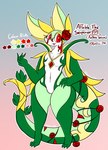 2023 3_toes accessory affable_(affablesinger6) anthro anthrofied collar color_swatch digital_media_(artwork) english_text feet flower flower_in_hair gem generation_5_pokemon green_body hair hair_accessory hi_res lewdchuu_(artist) male model_sheet navel nintendo plant pokemon pokemon_(species) pokemorph red_eyes serperior signature smile solo tail text toes