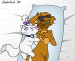 2020 abs anthro bed body_pillow capper_dapperpaws dakimakura dakimakura_design dakimakura_pillow domestic_cat felid feline felis flexing friendship_is_magic furniture genitals hasbro lying male mammal muscular muscular_anthro muscular_male my_little_pony my_little_pony:_the_movie_(2017) one_eye_closed opalescence_(mlp) penis pillow solo strebiskunk wink