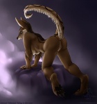 all_fours anthro breasts butt female genitals nude presenting presenting_hindquarters pussy raised_tail side_boob solo tail curiodraco heletamera canid canine canis hybrid jackal mammal reptile scalie snake 2011