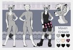 anthro blue_eyes blue_sclera breasts butt clothed clothing female genitals looking_at_viewer navel nipples nude off/on pussy solo standing gekko-seishin maven_kinkade canid canine canis mammal wolf 2022 absurd_res digital_media_(artwork) hi_res model_sheet