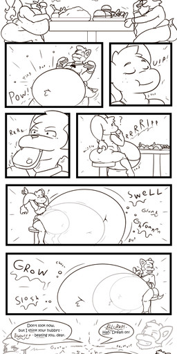 anthro belly belly_expansion big_belly duo expansion female food huge_belly hyper hyper_belly male obese overweight sitting speech_bubble stuffing text weight_gain axlwisp nintendo pokemon april_(axlwisp) jake_(axlwisp) generation_4_pokemon lopunny lucario pokemon_(species) 2018 absurd_res comic english_text hi_res