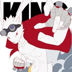 anthro clothed clothing eyewear fight fist_in_palm fur goggles kemono looking_at_viewer male simple_background solo white_background quququl summer_wars king_kazma lagomorph leporid mammal rabbit 2021 hi_res