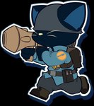 0r0ch1 alpha_channel anthro armor backpack black_body black_fur blue_clothing chibi clothed clothing domestic_cat felid feline felis female fur headgear helmet mae_borowski mammal night_in_the_woods ranged_weapon rocket_launcher running solo team_fortress_2 valve weapon whiskers