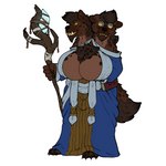 clothing conjoined eyewear fantasy female glasses magic_user robe solo staff min_(artist) gnoll hyena mammal 1:1 hi_res herm_(lore)