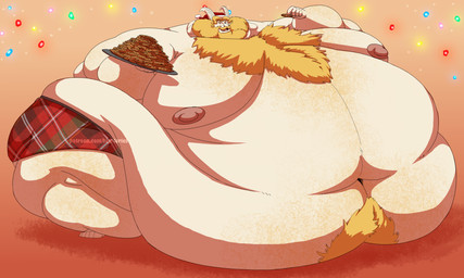 2_horns anthro arm_hair beard belly belly_expansion belly_hair big_belly big_cheeks big_moobs blonde_beard blonde_facial_hair blonde_hair body_hair chest_hair christmas_clothing christmas_headwear chubby_cheeks clothing cookie cookie_tray expansion facial_hair food food_tray gradient_background hair hat headgear headwear holding_cookie holding_food holding_object holding_tray holidays horn huge_belly huge_cheeks huge_moobs hyper hyper_belly hyper_moobs leg_hair long_ears looking_at_viewer love_handles male moobs morbidly_obese morbidly_obese_anthro morbidly_obese_male navel nipples obese obese_anthro obese_male open_mouth overweight overweight_anthro overweight_male pattern_clothing pattern_underwear pink_nipples pink_tongue plaid plaid_clothing plaid_underwear pubes santa_hat simple_background solo standing text tongue underwear weight_gain silver-stag christmas undertale_(series) asgore_dreemurr bovid caprine goat mammal hi_res url