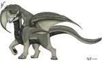 belly black_belly breath claws collar feral fur green_eyes grey_body grey_fur happy horn male panting smile tail teeth tongue tongue_out wings wolfywetfurr_(artist) mythology greypolf canid canine canis dragon hybrid mammal mythological_creature mythological_scalie scalie wolf hi_res