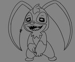 ear_piercing ear_ring gloves_(marking) grey_background hair long_ears male markings open_mouth open_smile piercing ring_piercing semi-anthro simple_background smile solo standing kajabuubuu disney lilo_and_stitch stitch! dark_end_(stitch!) alien experiment_(lilo_and_stitch) 2020 black_and_grey digital_drawing_(artwork) digital_media_(artwork) greyscale hi_res monochrome sketch