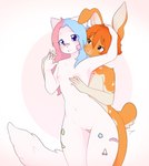 anthro blue_eyes blue_hair blush breasts duo female fur genitals hair male male/female nipples nude orange_body orange_hair penetration penis pink_hair pussy sex simple_background small_breasts smile vaginal vaginal_penetration white_body white_fur wide_hips asusya risha_(asusya) domestic_cat felid feline felis lagomorph leporid mammal rabbit absurd_res digital_media_(artwork) hi_res shaded