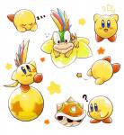 ambiguous_gender balancing ball blue_eyes blush derp_eyes eyes_closed group hair happy lying multicolored_hair open_mouth question_mark shell simple_background sleeping star tattoo tongue tongue_out warp_star white_background meteoris kirby_(series) mario_bros nintendo kirby koopaling lemmy_koopa koopa scalie waddling_head crossover hi_res