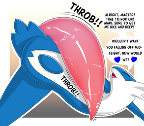 big_penis blue_body blue_skin cute_fangs dialogue fangs feral genitals glistening glistening_genitalia glistening_penis heart_symbol hovering huge_penis hyper hyper_genitalia hyper_penis long_penis male master penis solo speech_bubble talking_to_viewer tapering_penis teeth text wet wet_penis white_body white_skin roseburst_(artist) nintendo pokemon generation_3_pokemon latios legendary_pokemon pokemon_(species) 2023 absurd_res english_text hi_res