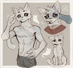 anthro athletic athletic_anthro athletic_male biped black_eyes black_sclera bodily_fluids duo feral fur looking_at_another male solo_focus sweat sweatdrop white_body white_eyes white_fur atkaso domestic_cat felid feline felis ghost mammal spirit 2024 hi_res