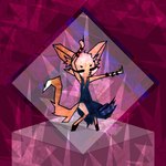 :< abstract_background anthro black_clothing black_dress clothed clothed_anthro clothed_female clothing dress eyes_closed female solo naircat canid canine fox mammal red_fox true_fox 2013