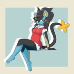 anthro anthrofied bedroom_eyes breasts clothed clothing crossed_legs female hand_on_breast narrowed_eyes pokemorph seductive simple_background sitting solo vipy nintendo pokemon generation_4_pokemon luxray pokemon_(species) 1:1 absurd_res hi_res