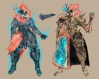 4_toes 5_fingers anthro armor armored_body armored_skirt big_penis blue_flames blue_precum chest_tuft clothing feathers feet fingers fist gauntlets genitals gesturing_at_viewer gloves glowing glowing_body glowing_eyes gold_(metal) gold_armor gold_gauntlets gold_greaves greaves handwear knight knight_armor male nude pauldron penis plate_armor purple_body raised_fist raised_hand red_body red_feathers red_sclera scaled_body scaled_penis solo toes tuft warrior white_eyes jejunumiper dust_(jejunumiper) accipitrid accipitriform avian bearded_vulture bird demon old_world_vulture vulture 5:4 absurd_res hi_res model_sheet