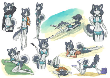 all_fours anthro backpack beach beach_towel bikini black_nose black_pawpads blue_eyes bottomwear breasts butt cellphone choker cleavage clothed clothing curled_tail dessert electronics female flip_flops food footwear fur grey_body grey_fur grey_hair hair holding_cellphone holding_food holding_object holding_phone holding_popsicle holding_smartphone ice_cream jewelry long_hair looking_at_viewer looking_back lying midriff multicolored_body multicolored_fur multiple_poses navel necklace on_back on_front on_side pawpads phone plantigrade popsicle pose raised_arm raised_arms sand sandals seaside shirt shoes shorts simple_background smartphone solo standing swimwear tail topwear towel two-piece_swimsuit two_tone_body two_tone_fur underwater undressing untied untied_bikini water wet white_background white_body white_fur tinygaypirate suvi_(tinygaypirate) canid canine canis domestic_dog husky mammal nordic_sled_dog spitz absurd_res hi_res multiple_images