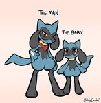 accessory ambiguous_gender anthro biped blue_body blue_fur duo fur kerchief looking_at_viewer monotone_background pupils red_eyes red_pupils simple_background standing text young young_anthro sketchygarden nintendo pokemon generation_4_pokemon pokemon_(species) riolu artist_name english_text