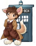 booth booth_(structure) brown_eyes brown_hair clothed clothing coat fully_clothed hair hand_in_pocket hands_in_both_pockets male necktie phone_booth pockets simple_background solo suit tail tardis topwear trenchcoat vest white_background cyrwrynn british_broadcasting_corporation doctor_who tenth_doctor the_doctor_(doctor_who) low_res