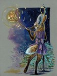 anthro backless_clothing backless_dress bow_(feature) bow_dress clothing dress female fire fuzzy_ears looking_away night plant rear_view shrub sky solo star starry_sky stick street_lamp cadmiumtea canid canine mammal maned_wolf acrylic_painting_(artwork) hi_res painting_(artwork) traditional_media_(artwork)