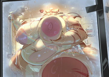 against_surface anthro bathroom big_breasts big_nipples breast_squish breasts breasts_on_glass fat_arms fat_belly female genitals huge_hips hyper nipples obese obese_anthro obese_female on_glass overweight overweight_anthro overweight_female plump_labia shower shower_room solo squish thick_thighs vulva wide_hips ruby_panda_(artist) lemargia felid mammal pantherine tiger absurd_res hi_res